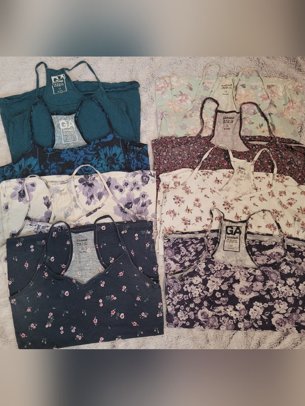 Garage Floral & Solid Women's Camisoles - Set of 8, Size Large